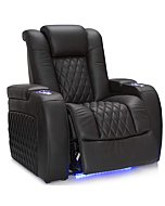 Seatcraft Diamante - Home Theater Seating - Living Room - Power Recline - Top Grain Leather - Powered Headrests - Cupholders - USB Charging - Ambient Lighting - Arm Storage, Single Recliner, Black