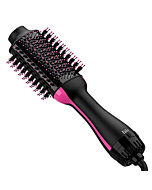 Hair Dryer and Blow Dryer Brush in One, 4 in 1 Hair Dryer and Styler Volumizer with Negative Ion Anti-frizz Ceramic Titanium Barrel Hot Air Straightener Brush 75MM Oval Shape, Black/Pink