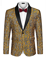 COOFANDY Mens Floral Tuxedo Jacket Paisley Shawl Lapel Suit Blazer Jacket for Dinner,Prom,Wedding Golden Yellow