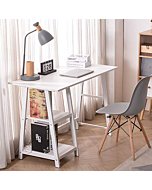 Natwind 43" White Desk Home Office Computer Working Kid Student Study Table with 2-Tier Storage Bookshelves Modern Simple Study Laptop Writing Elegant Style Desk Workstation for Office Home White