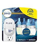 Febreze Plug in Air Fresheners for home, Air Freshener Plug In, Wall Diffuser, Ocean Scent, Odor Fighter for Strong Odors, 1 Warmer + 2 Oil Refills