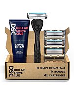 Dollar Shave Club 4-Blade Razor Starter Set, 1 Handle, 4x4-blade Cartridges, 3oz Shave Cream, Silver/Blue