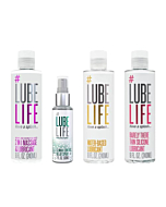 #LubeLife Staycation Combination, 2-in-1 Massage & Lubricant 8 Fl Oz, Climax Control Delay Spray 2 Fl Oz, Water-Based Lubricant 8 Fl Oz, Barely There Thin Silicone Lubricant 8 Fl Oz, For Men, Women, a