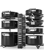 Pot Rack Organizers, 8 Tiers Pots and Pans Organizer for Kitchen Organization & Storage, Adjustable Pot Lid Holders & Pan Rack for Kitchen, Lid Organizer for Pots and Pans With 3 DIY Methods By G-TING 