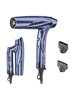 Hair Dryer Ionic Blow Dryer with 110,000 RPM Brushless Motor, Professional High-Speed Fast Drying Low Noise Salon Hair Dryer with Neutralizing Ion, Folding Portable Travel Hair Dryer -Silver Blue