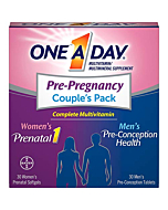 One A Day Men's & Women's Pre-Pregnancy Multivitamin including Vitamins A, Vitamin C, Vitamin D, B6, B12, Folic Acid & more, 30+30 Count, Supplement for Before, During, and Postnatal