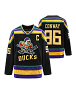 Conway 96 Mighty Ducks Jersey S-XXXL,Movie Ice Hockey Jersey,Broidery Stitched Letters and Numbers Black L