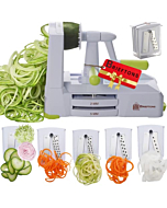 Brieftons 5-Blade Vegetable Spiralizer: Strongest-Heaviest Spiral Slicer, Best Veggie Pasta Spaghetti Maker for Low Carb/Paleo/Gluten-Free/Vegan Meals, With Extra Blade Caddy, 4 Recipe Ebooks