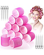 Jumbo Hair Curlers Rollers,24Pcs Big Hair Rollers Set with 12 Hair Curlers Self Grip Holding Rollers and 12 Stainless Steel Duckbill Clips for Long Medium Short Thick Fine Thin Hair Bangs Volume