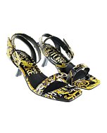 Versace Jeans Couture Black Gold Baroque Print Mid Heel Sandals-5.5 for womens