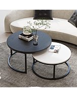 WiberWi Round Coffee Table, Nesting Tables Set of 2, Large : Ø 34.0", Small : Ø 26.0", Modern Design Furniture Side End Table for Living Room, Metal Frame Sofa Table Cocktail Table, Black & White