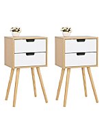 Tall Nightstand Set of 2 for Bedroom, Wood Night Stand with Drawers, White Bedside Table Set of 2, Mid Century Modern Nightstand, Bedroom End Side Table, Natural