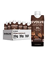 Evolve Plant Based Protein Shake, Double Chocolate, 20g Vegan Protein, Dairy Free, No Artificial Sweeteners, Non-GMO, 10g Fiber, 11 Fl Oz (Pack of 12) - (Formula May Vary)