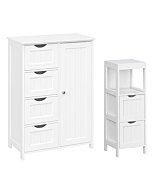 VASAGLE Bathroom Cabinet and Drawer Cabinet Bundle, 2-Door Floor Cabinet, Linen Tower, Open and Closed Storage for Bathroom, White UBBC42WTand UBCB60W