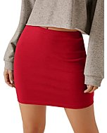 Verdusa Women's Basic High Waist Pencil Bodycon Mini Skirt Red L