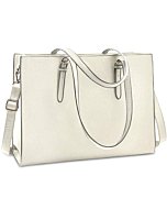 Laptop Bag for Women Waterproof Lightweight Leather 15.6 Inch Computer Tote Bag Business Office Briefcase Large Capacity Handbag Shoulder Bag Professional Office Work Bag Beige