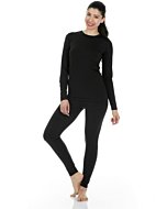 Thermajane Long Johns Thermal Underwear for Women Fleece Lined Base Layer Pajama Set Cold Weather (Medium, Black)