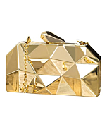 Reberomantic Women Lattice Pattern Metal Handbag Chain Geometric Evening Clutch Purse, Gold