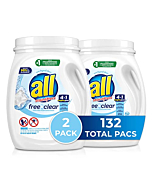 All Mighty Pacs with stainlifters free clear Laundry Detergent, Free Clear for Sensitive Skin, 66 Count - (Pack of 2)