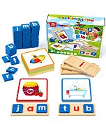 Coogam Wooden Short Vowel Reading Letters Sorting Spelling Games, Sight Words Flashcards Alphabet Puzzle Montessori Educational Toy Gift for Kids 3 4 5 Years Old