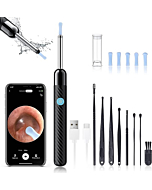 Ear Wax Removal - Earwax Remover Tool with 8 Pcs Ear Set - Ear Cleaner with Camera - Earwax Removal Kit with Light - Ear Camera with 6 Ear Spoon - Ear Cleaner for iOS & Android (Black)