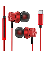 Lightning Earbuds for iPhone, FAPO MFi Certified Wired Earbuds in-Ear Noise Isolation Headphones with Microphone, Headphones for iPhone 13/12/11 Series X/XS/Max/XR iPhone 8/8P/7P(Red)