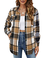 Cozy Up in Style: Blooming Jelly Flannel Shirts for Women Long Sleeve Plaid Shirt Shacket Jackets Fall Clothes 2023 (Large, Brown)