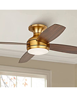 Casa Vieja 52" Elite Modern Hugger Low Profile Indoor Ceiling Fan with Light LED Remote Control Soft Brass Walnut Brown Opal Glass for House Bedroom Living Room Home Kitchen Dining Office