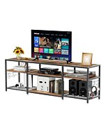 VECELO 70" TV Stand for 65/70/75 Inch Television, Entertainment Center with Storage Shelves & Hooks, 3-Tier Modern Wooden Console Table for Living, Bedroom and Gaming Room, 70 Inch, Retro Brown