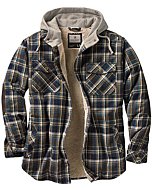 Legendary Whitetails Men's Standard Camp Night Berber Lined Hooded Flannel Shirt Jacket, Upland Plaid, X-Large