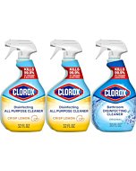 Clorox Disinfecting All-Purpose Cleaner 32 Oz and Disinfecting Bathroom Cleaner, Household Essentials, 30 Oz, Pack of 3