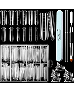 120 Pieces Dual Nail Forms Set Gel Nail Mold Extension Forms Coffin Nail Gel Forms for Acrylic UV Nails Clear with 12 Sizes Scale and Nail Clips Gel Brush Pen 600/3000 Grit Nail Buffer