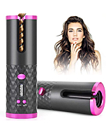 Cordless Automatic Hair Curler, Ceramic Rotating Wireless Auto Curling Iron Wand, Portable USB Rechargeable Spin Curler for Hair Styling (Grey)