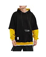 Hoodie Mens Hooded Sweatshirt Patchwork Casual Pullover Crew Neck Contrast Color with Pocket(Yellow,5XL)