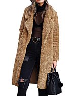 Angashion Women's Fuzzy Fleece Lapel Open Front Long Cardigan Coat Faux Fur Warm Winter Outwear Jackets Dark Camel S