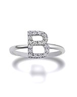 Personalized Women's 10K White Gold Diamond Accented Initial B High Polish Design Ring (Size 13)