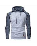 Men's Pullover Hoodies Plaid Jacquard Long Sleeve Drawstring Hipster Casual Hooded Sweatshirts with Kanga Pockets Lightgrey/Grey L