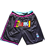 Men's Miami Basketball Shorts Embroidery Mesh Retro Sports Pants Black