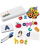 Coogam Reading & Spelling Learning Toy, Wooden Letters Flash Cards Sight Words Matching ABC Alphabet Recognition Game Preschool Educational Tool Set for 3 4 5 Years Old Boys and Girls Kids