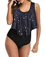 Adisputent Womens High Waisted Bathing Suits Flounce Swimwear Racerback Tankini Tummy Control Bikini Two Piece Modest Swimsuits Black Star XXL