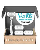 Gillette Venus Extra Smooth Charcoal Women's Razor Handle + 4 Blade Refills