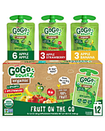 GoGo squeeZ Organic Fruit on the Go Variety Pack, Apple/Banana/Strawberry, 3.2 oz. (12 Pouches) - Made from Organic Apples, Bananas & Strawberries - Gluten Free Snacks - Nut & Dairy Free - Vegan Snack