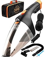 ThisWorx Car Vacuum Cleaner - LED Light, Portable, High Power Handheld Vacuums w/ 3 Attachments, 16 Ft Cord & Bag - 12v, Auto Accessories Kit for Interior Detailing - Black