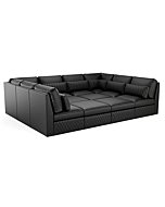 Seatcraft Diamante 12-Piece U-Sectional Pit, Grade 7000 Leather, Living Room, Down Feather Lining, Strong Engineered Reinforced Wood Frame, Black