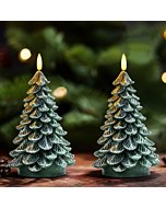 Homemory Christmas Tree Candles with 6 Hours Timer, 2 Pcs Waxy LED Flameless Candles Flickering, Green Electric Candles Battery Operated for New Year Celebration Holiday Decorations 8.5 Inches