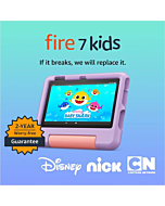 Close-up of Fire 7 Kids tablet with kid-proof case, highlighting durability.
