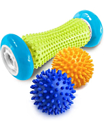 Pasnity Foot Massage Roller Spiky Ball Foot Pain Relief Massager Relieve Plantar Fasciitis and Heel Foot Arch Pain and Relax Shoulder Foot Back Leg Hand, Included 1 Roller & 2 Spiky Balls (Light Blue)