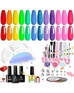 Beetles Gel Nail Polish Starter Kit with U V Light 12 Colors Red, Neon Pink Rainbow Summer Gel Nail Kit with 48W LED Nail Lamp Gel Base Top Coat Cure Yellow Neon Green Gel Polish Nail Gift for Women