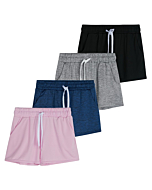 4 Pack: Girls Active Athletic Performance Quick Dry Fit Short Running Sports Shorts Soccer Tennis Summer Basketball Lounge Casual Sleep Bottoms Gym Workout Pockets Drawstring Dolphin- ST 1,LG (14)