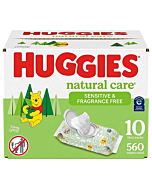 Baby Wipes, Huggies Natural Care Sensitive Baby Diaper Wipes, Unscented, Hypoallergenic, 10 Flip-Top Packs (560 Wipes Total)